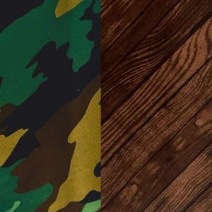 Reversible Pet Bandana - Green Camouflage with Wooden Panels Reversible Pet Bandana - Green Camouflage with Wooden Panels