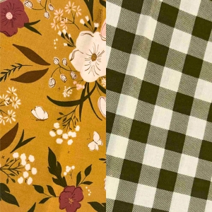 Reversible Pet Bandana - Mustard Wild Flowers with Green Plaid Reversible Pet Bandana - Mustard Wild Flowers with Green Plaid