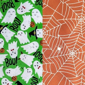 Reversible Pet Bandana - Green Ghost with Orange Spider Webs Reversible Pet Bandana - Green Ghost with Orange Spider Webs