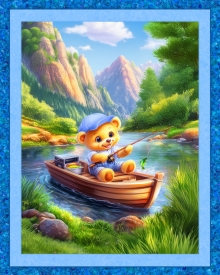 45" Panel - Fishing Teddy - 1 yd
