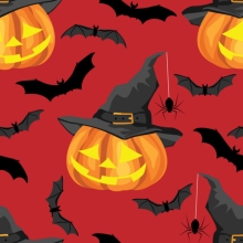 45" Halloween - Pumpkin  Bat Red - 1 yd