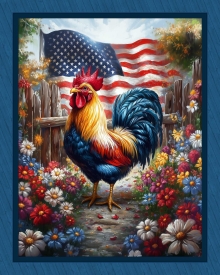 45" Panel - Red, White & Rooster - 1 yd