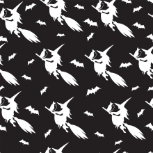 45" Halloween - Witch/cat Flight Black - 1 yd