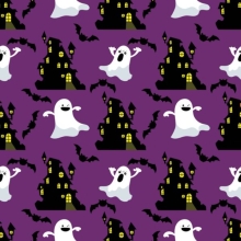 45" Halloween - Haunted Houses Purple - 1 yd