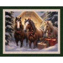 45" Christmas panel- Holiday Horses - 1 yd