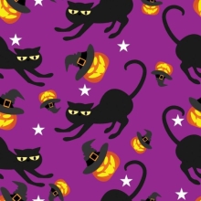 45" Halloween - Black cat purple - 1 yd