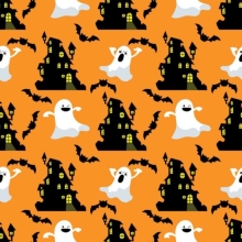 45" Halloween - Haunted House Orange - 1 yd