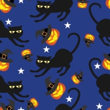 45 " Halloween - Black Cat Blue - 1 yd