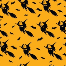 45 " Halloween - Witch Cat Flight Orange - 1 yd