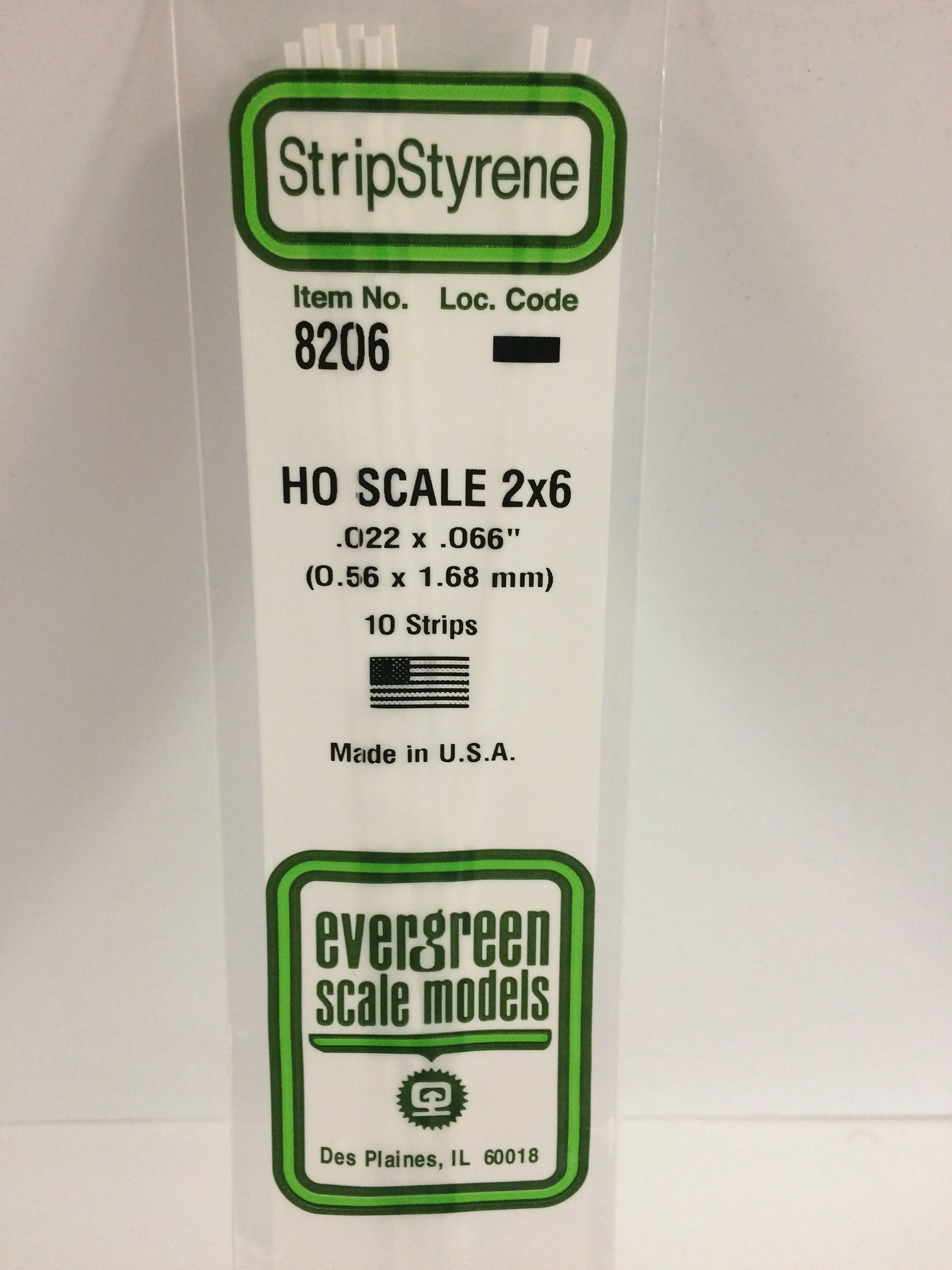 269-8206 HO SCALE 2 X 6 STYRENE STRIP 10PKG