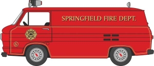 553-87CG61003 HO 1963 CHEY CORVAIR CARGO VAN [FIRE DEPT RED YELLOW]