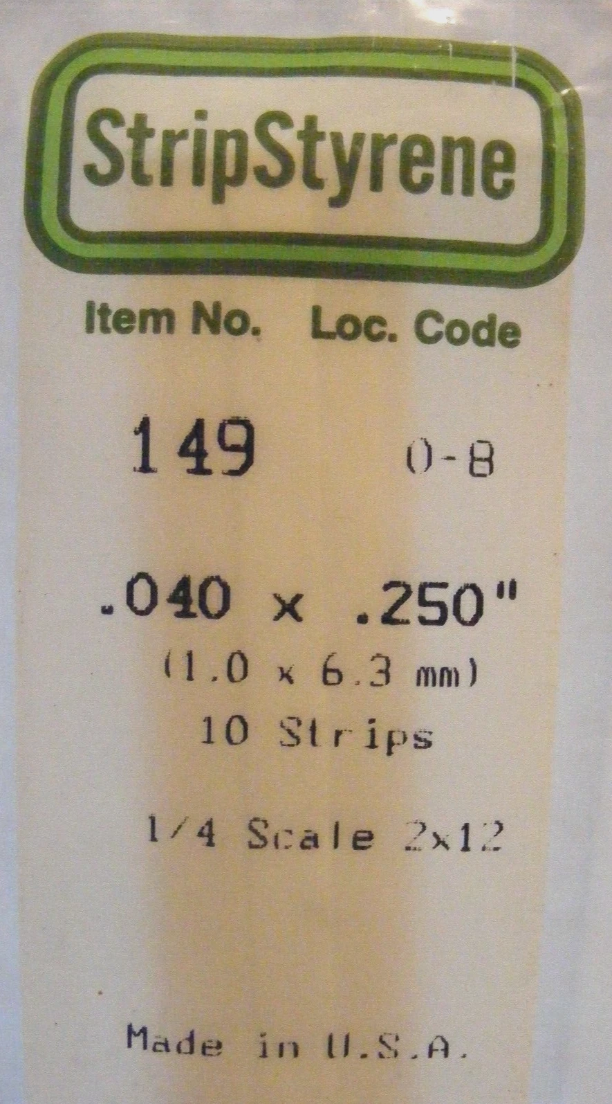 269-149 STYRENE STRIP .040 THICK X .250 14'' LONG PKG OF 10