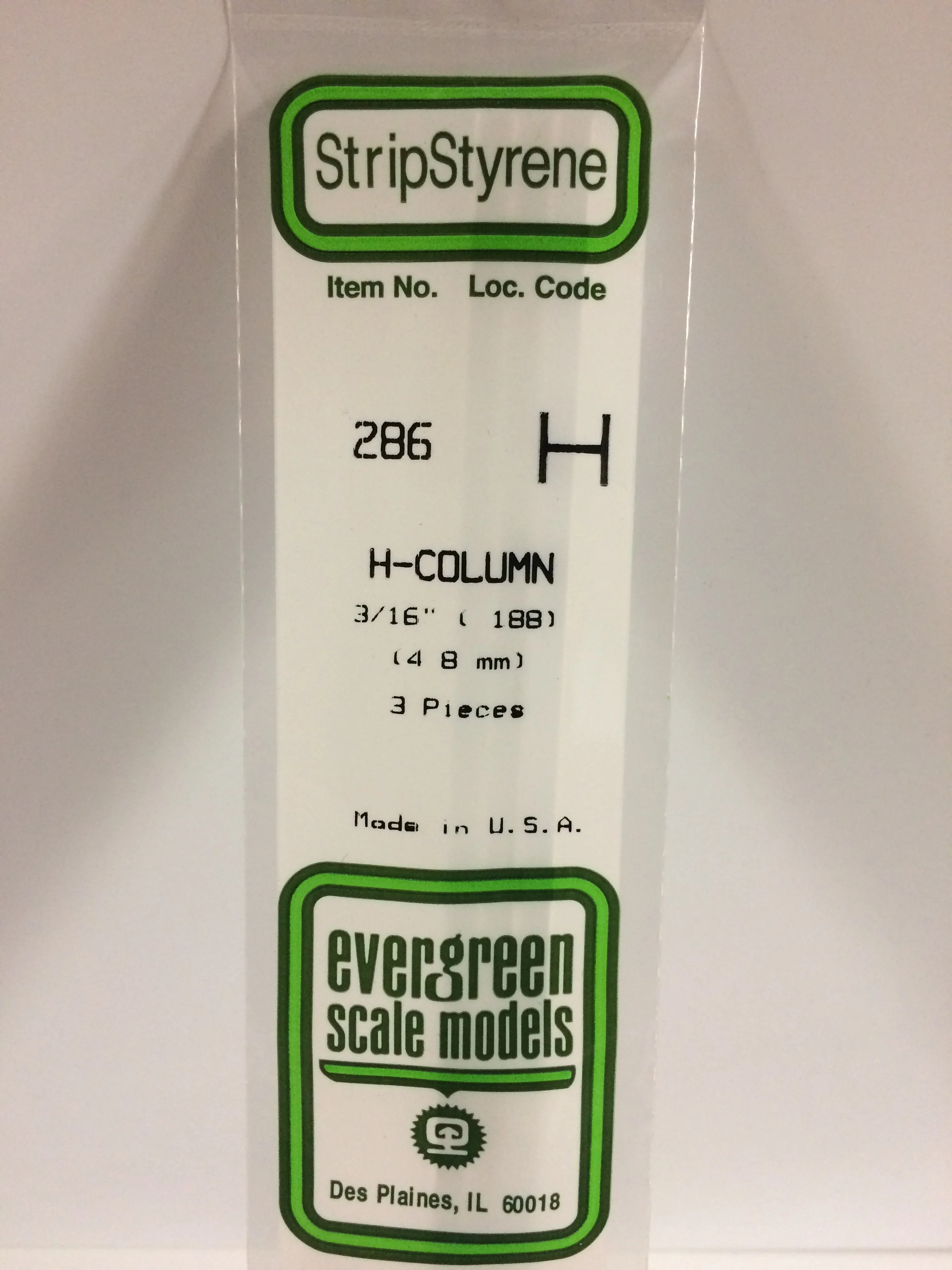269-286 STYRENE H COLUMN .188 X 14'' PKG OF3