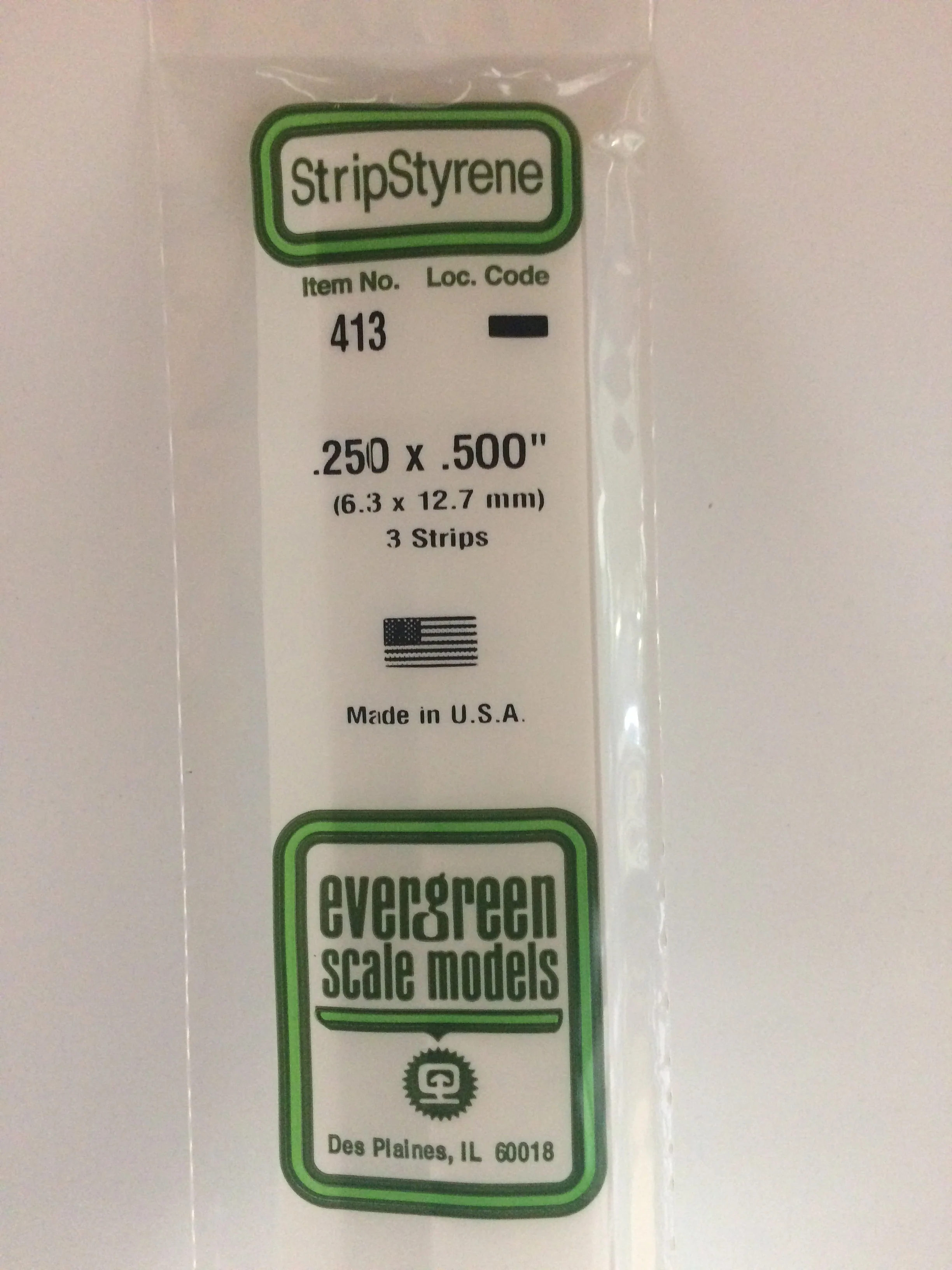 269-413A OPAQUE WHITE STYRENE STRIPS .025 X .500 X 24.'' [EA]